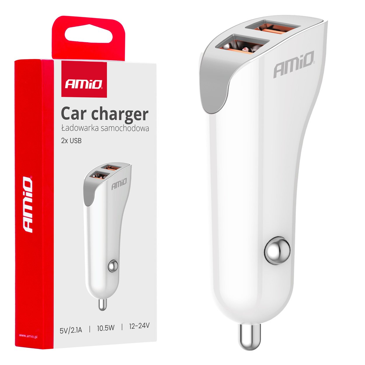 Amio - ΦΟΡΤΙΣΤΗΣ ΑΝΑΠΤΗΡΑ 12/24V ΜΕ 2 ΘΥΡΕΣ 2xUSB 10.5W 5V/2.1A ΛΕΥΚΟ - 1 Τεμ. (03874/AM)